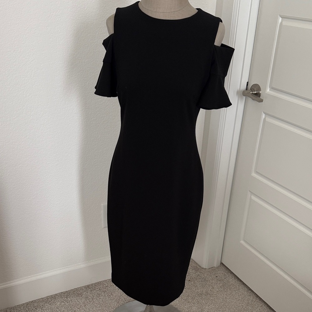 Calvin Klein Black Midi Dress with Ruffle Sleeves